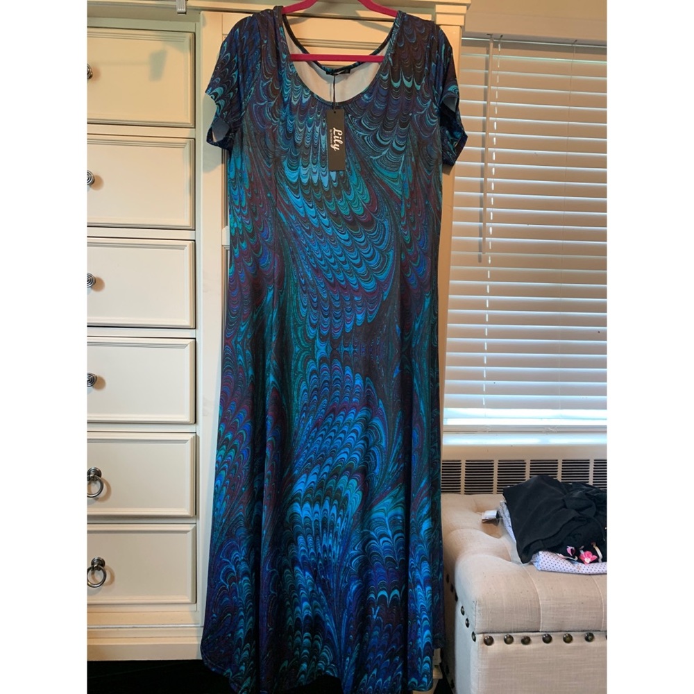 Peacock print maxi dress